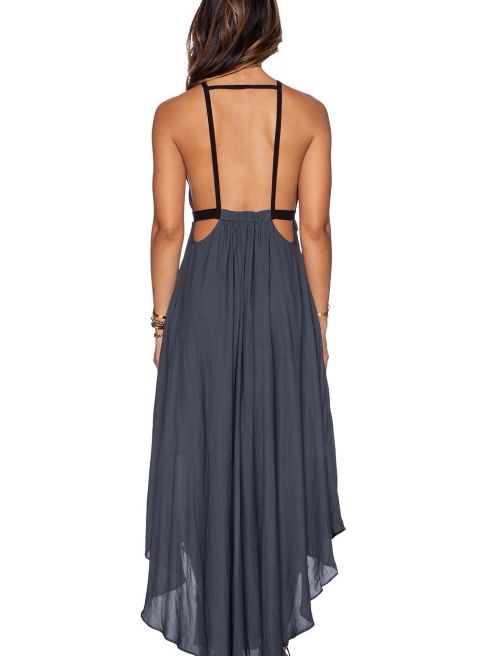 Free People Caught in the Moment Charcoal Open Back Maxi Dress Size 12 - Picture 2 of 7
